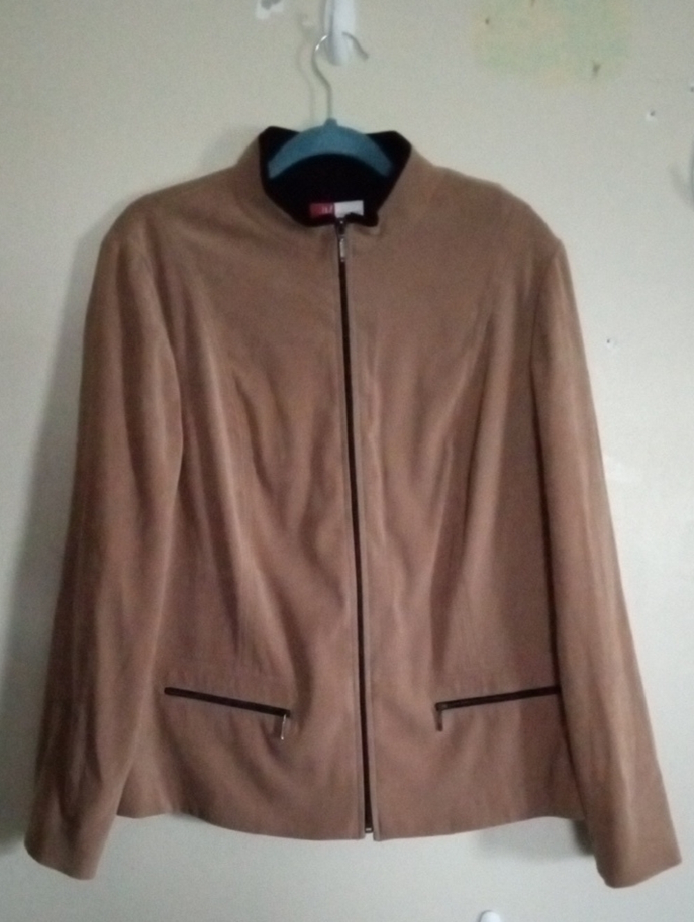 JM Collection Suede-Like Fall Beige Zip Up Lagen Look Jacket 16